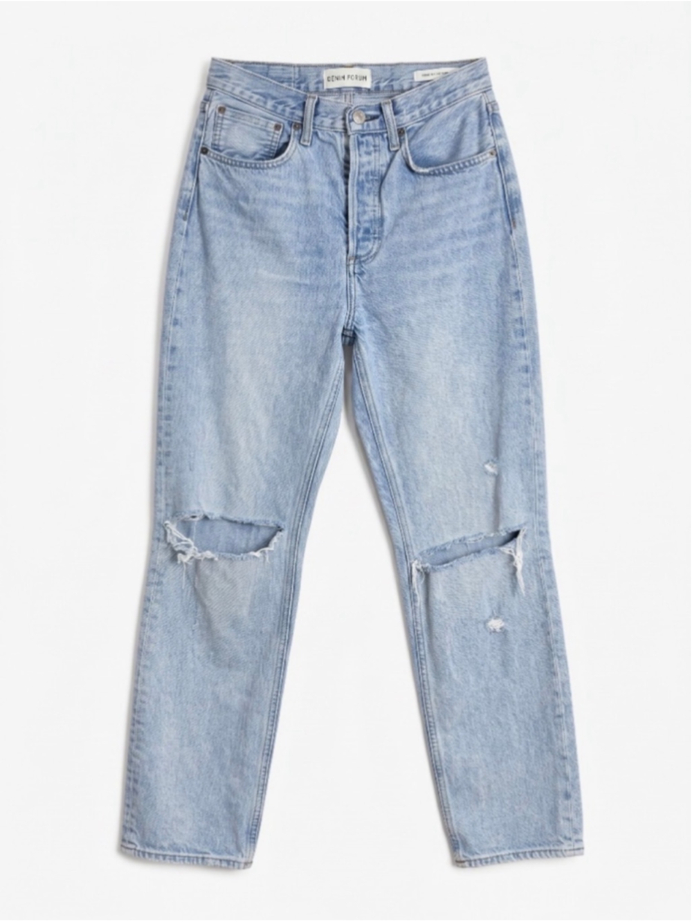 DENIM FORUM Aritzia The Joni High Rise Loose Blue Denim Distressed Jeans, Sz 26